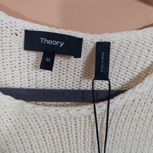 NWT Theory Chunky Knit Slit Pullover Sweater Ecru Medium - Picture 8 of 9